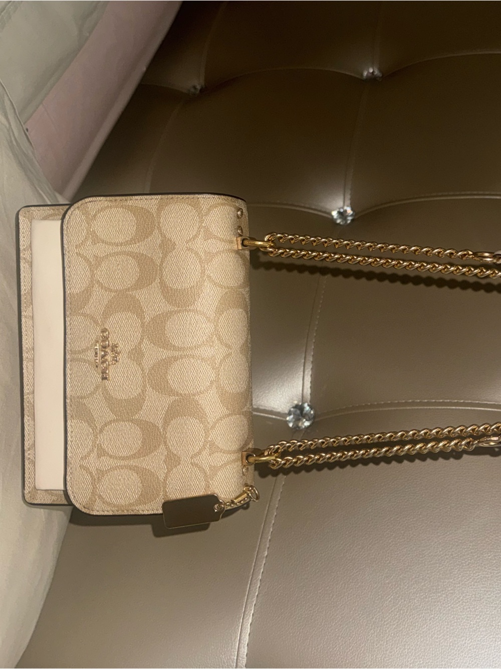 Coach Beige Signature Canvas Chain Strap Crossbody Bag